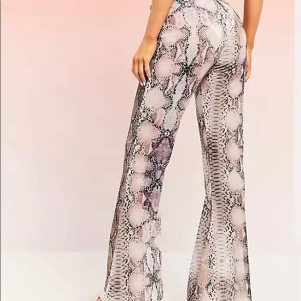 pink snakeskin flare pants